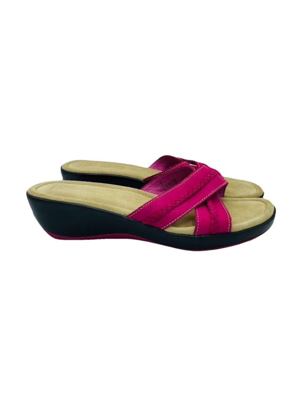 Lands End Shoes Womens Size 9D Pink Leather Slip On Sandals Slides Wedge Comfort